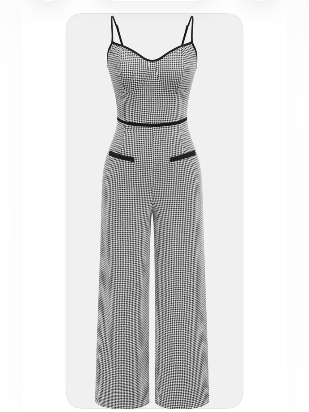 Commense Black & White Houndstooth Wide-Leg Jumpsuit